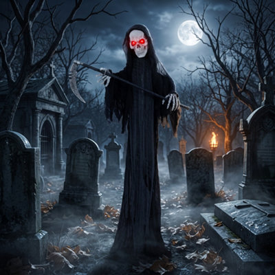 Homcom 72"/183Cm Life Size Animated Grim Reaper Halloween Decoration - Image 6