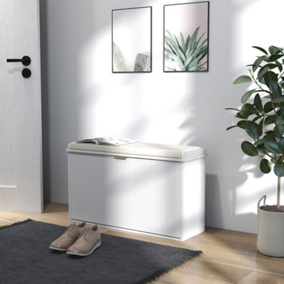 Homcom Unisex White Shoe Storage Bench With Cushion And Flip-Drawer In - Image 11