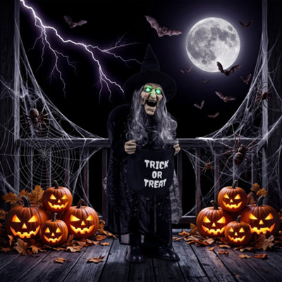 B&Q -  37" Animated Witch Halloween Decoration With Light Up Eyes For Party