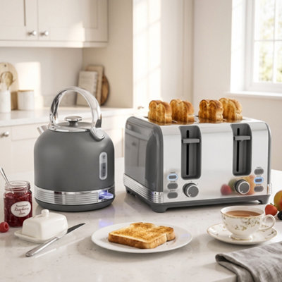 B&Q -  1.7L 3000W Fast Boil Electric Kettle And 4 Slice Toaster SetGrey