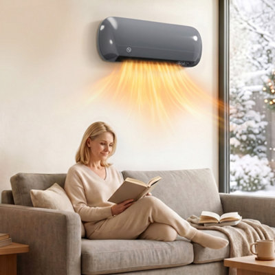 Homcom Unisex Grey Ceramic Electric Heater 2000W With Fan, Wall Mounted, - Image 5
