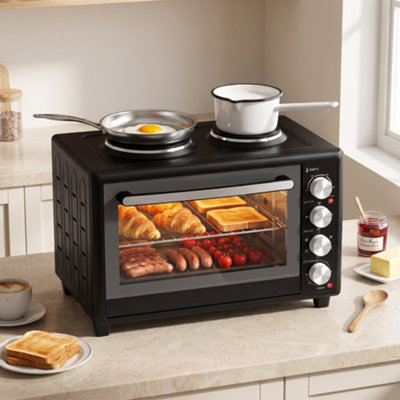 Homcom Unisex Black Mini Oven With Dual Hot Plates, Electric Countertop Cooker In 46L - Image 4