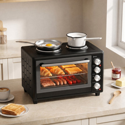 Homcom Unisex Black 36L Mini Oven With Dual Hot Plates, Electric Countertop Cooker In - Image 6