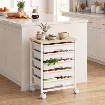 B&Q -  6-Tier Storage Trolley On Wheels With 5 Pull-Out DrawersWhite