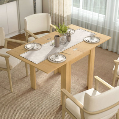Folding Dining Table for 4-6 Rectangular Extendable Drop Leaf Natural Wood - Image 7