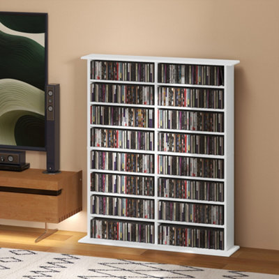 HOMCOM 16 Shelf White DVD and CD Media Storage Unit - Wood - Image 6