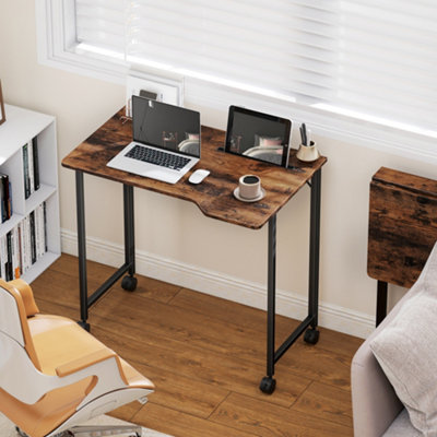 B&Q -  Small Writing Desk With WheelsFolding Study TableRustic Brown