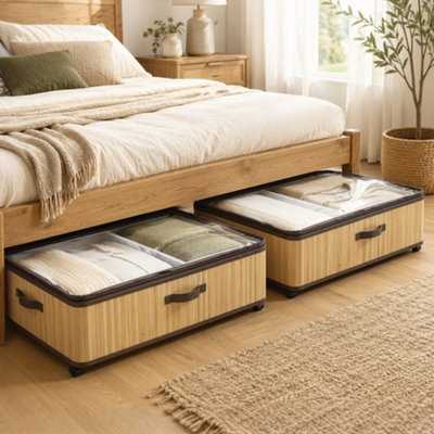 Homcom 2 Pack 60L Under Bed Storage, Underbed Storage Box, Natural