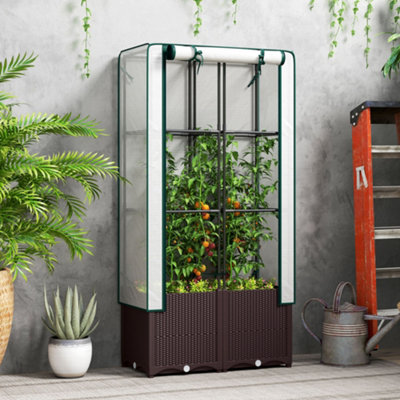 Outsunny Light Plastic Vegetable Planter With Trellis, 80 X 40 X 140 Cm - 80W X 40D X 140H Cm - Image 4
