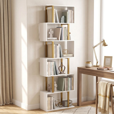 B&Q -  S-Shaped Bookshelf6-Tier Bookcase With Anti-Tip StrapWhite