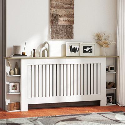 Homcom White Vertical Slatted Heater Cover For Living Room, Extra Larg,
