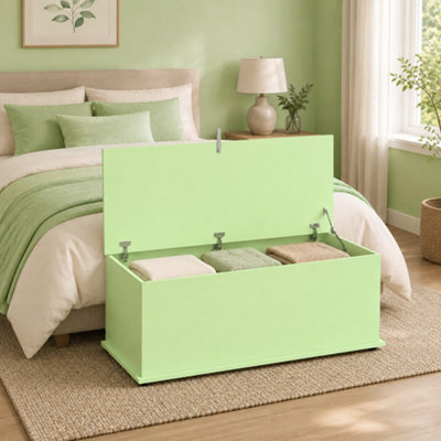 HOMCOM Storage Chest, Large 114L, Safety Hinged Lid, 100 x 40 x 40cm, Green | Blanket Box, Shoe Bench, Storage Trunk, Bed End Bench, Bedroom, Hallway, Living Room, Playroom - Image 3