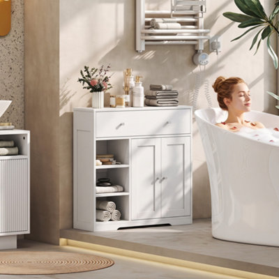 Rackhams White Bathroom Floor Cabinet, Bathroom Cabinet With Drawer And Door, - Image 9