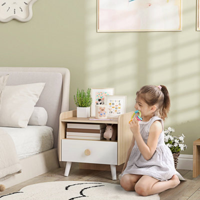 Aiyaplay Unisex Natural Kids Bedside Table With Drawer & Open Storage Shelf, White In - Image 5