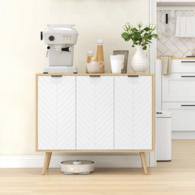 Homcom White Modern Sideboard, Storage Cabinet, Accent Cupboard For Kitchen, - Image 8