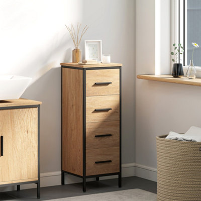 Homcom Unisex Light Oak Narrow Bathroom Storage Cabinet With 4 Drawers For Spaces, Oak In Small - Image 9
