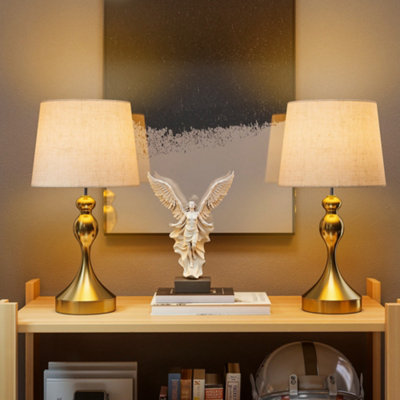 B&Q -  Table Lamps Set Of 2Modern Bedside Lamps With Usb PortsGold Tone