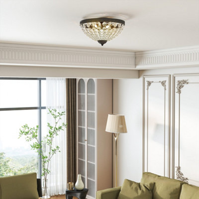 Homcom Chandelier Crystal Ceiling Light With E14 Base 2-LightsBlack