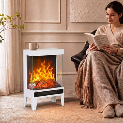 Homcom Freestanding Stove With Led Flame Effect, White