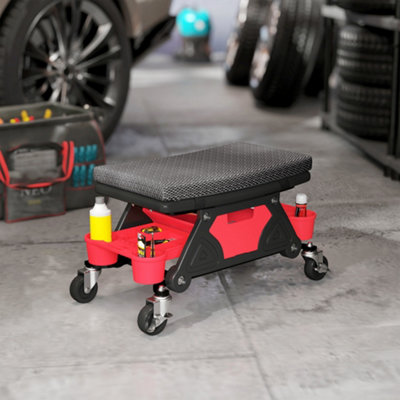 Homcom Black Rolling Mechanic Stool, Capacity Workshop Stool, 135Kg