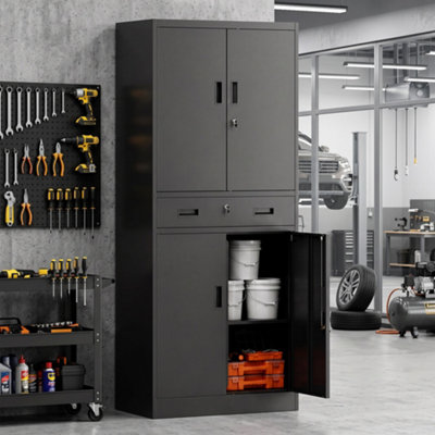 B&Q -  180Cm Tall Tool CabinetLockable Metal Storage Cabinet With Drawer