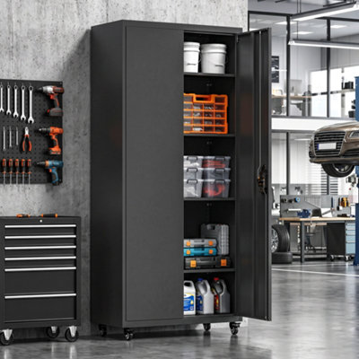 Homcom Unisex Black Metal Storage Cabinet With Removable Wheels And Adjustable Shelves In - Image 4