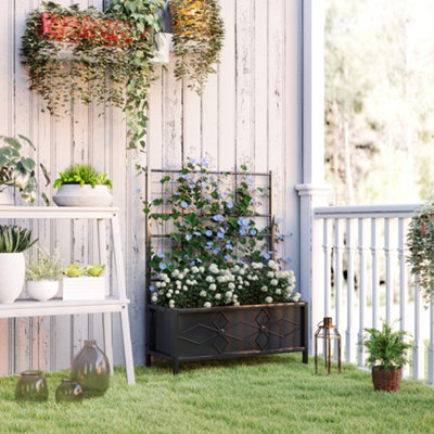 B&Q -  Metal Raised Garden Bed Planter Box With Trellis90 X 40 X 120 Cm