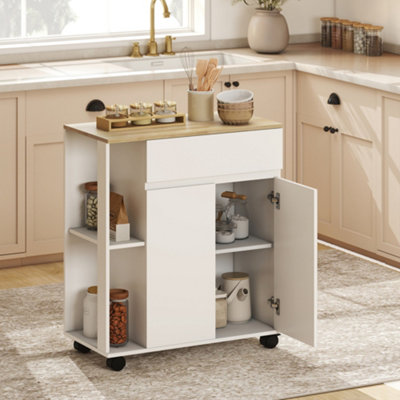 Homcom White Kitchen Storage Trolley Cart With Drawer And Shelves, - Image 6