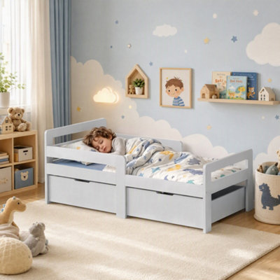 Aiyaplay Grey Wooden Kids Bed Frame With 2 Storage Drawers For Ages 4-14, - Image 5