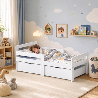 Aiyaplay White Wooden Kids Bed Frame With 2 Storage Drawers For Ages 4-14, - Image 5