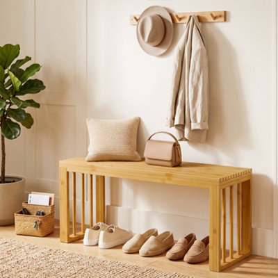 Homcom Unisex Natural 90 Cm Bamboo Shoe Bench, Backless Hallway Bench Seat, - Image 7