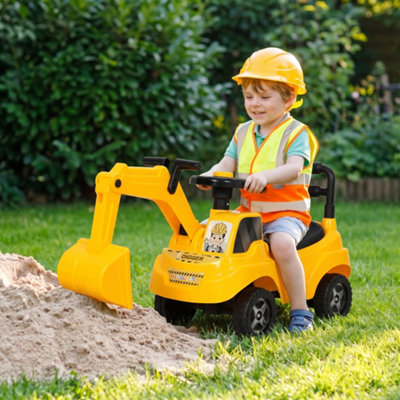 Aiyaplay Unisex Yellow Ride On Tractor Toddler Excavator With Manual Digger, Horn Size 1 - Image 3