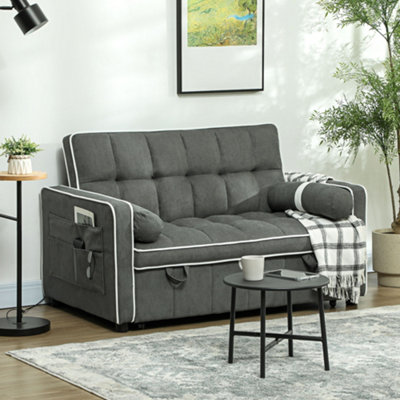 Homcom 2 Seater Pull Out Sofa Bed With Adjustable Backrest, Charcoal Grey