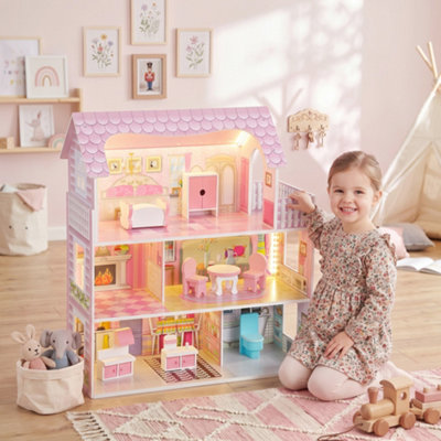 Aiyaplay Pink Dolls House With 8 Pieces Accessories, 3-Level For 3-6 Years, - Image 6