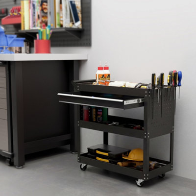 Durhand Unisex Black 3-Tier Tool Trolley Cart Roller Cabinet Garage Workshop With Drawer In Size 3 - Image 4