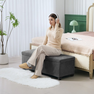Homcom Storage Ottoman With Lid112Cm Bench Chest BoxGrey from B&Q