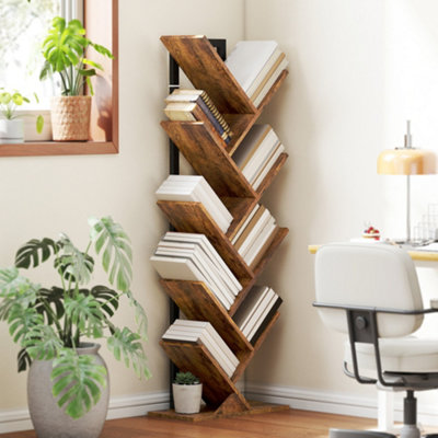 Homcom 9-Tier Tree Bookshelf With Steel Frame For Living RoomRustic Brown from B&Q