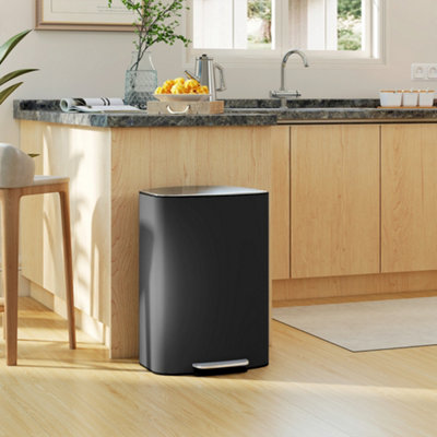 Homcom Pedal Bin With Soft-Close Lid, 50L Kitchen Bin With Carry Handle Black - Image 8