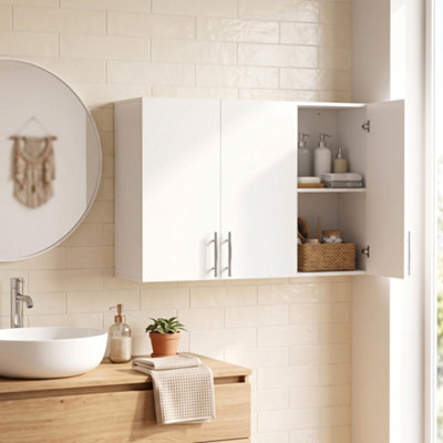 Homcom Unisex White Bathroom Wall Cabinet, 3 Doors, Adjustable Shelf, High Gloss - Image 7