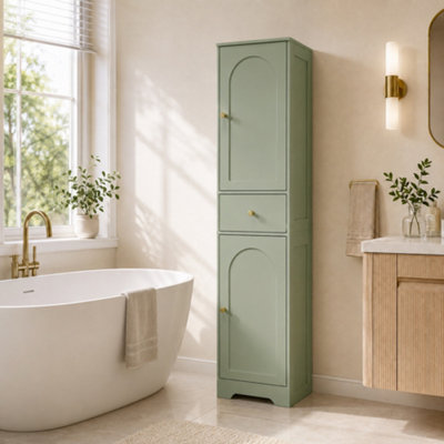 Homcom Tall Bathroom Storage Cabinet With Arch Doors And Drawer Light Green - Image 7