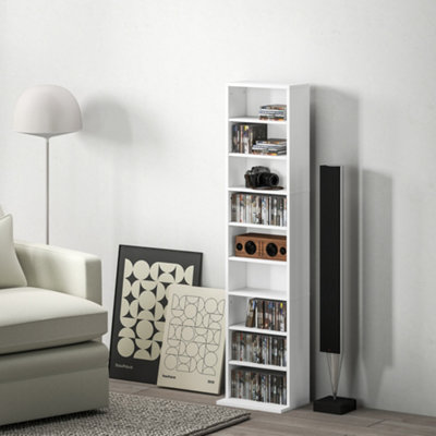 Homcom 260 Cd Storage Unit 120 Dvd Storage Tower With 9 Compartments White