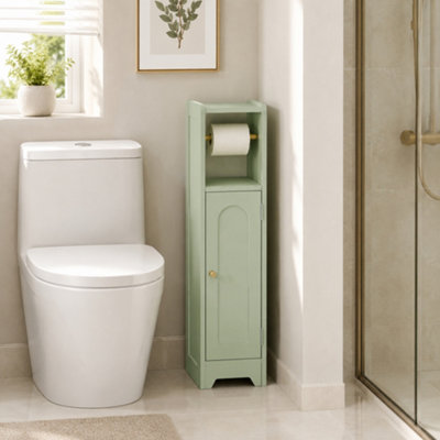 HOMCOM Toilet Roll Holder Bathroom Cabinet with Adjustable Shelf Light Green - Image 7