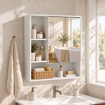 Homcom White Bathroom Mirror Cabinet, Wall-Mounted, Adjustable Shelves - Image 7