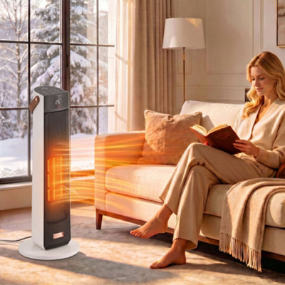 Rackhams Beige/Brown/Orange Portable Space Heater With Realistic Flame Effect, 2000W Ceramic - Image 5