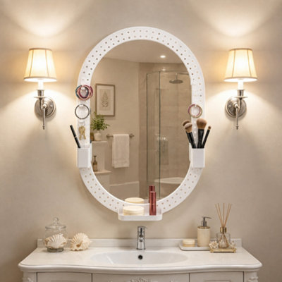 HOMCOM Oval Wall Mirror, 60 x 90 cm, Pegboard Frame, Wall-Mounted in White - Image 6