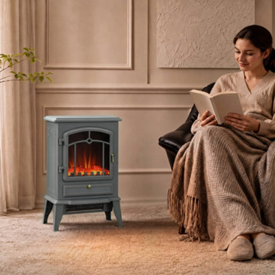 Homcom Unisex Grey Fireplace Stove, Freestanding Electric Fire, 1000W/2000W, Medium - Image 8
