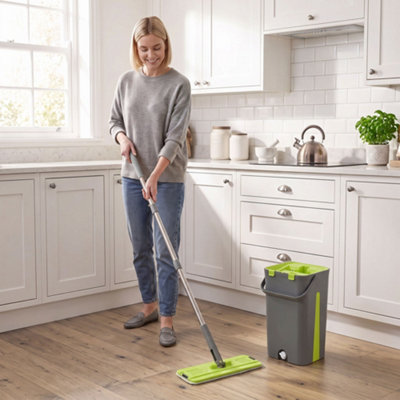 Homcom Unisex Dark Grey Mop & Bucket Set, Compact Flat Mop System, & Green - Image 8
