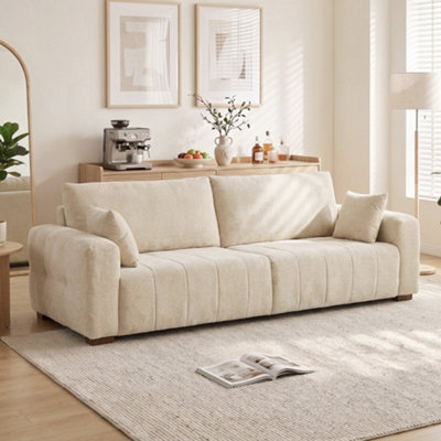 Rackhams Cream/White 3 Seater Sofa, Upholstered Velvet Couch With Pillows - Image 7