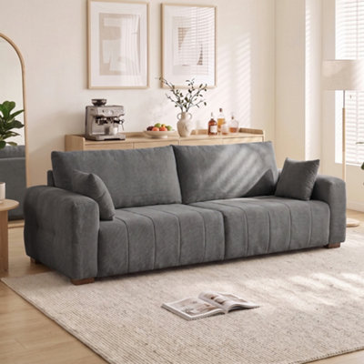 HOMCOM 3 Seater Sofa, Upholstered Velvet Couch with Pillows in Grey - Image 7