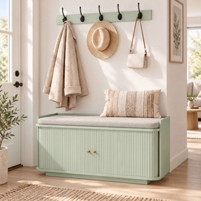 HOMCOM Hallway Furniture Set with Shoe Bench & Coat Rack in Light Green - Image 7